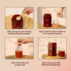 IM8 daily essentials supports energy metabolism in a convenient beverage.