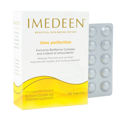 Close-up of Time Perfection tablets highlights easy daily intake for skincare support