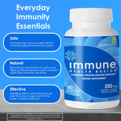 Immune Health Basics capsules showing 250 mg beta glucan potency