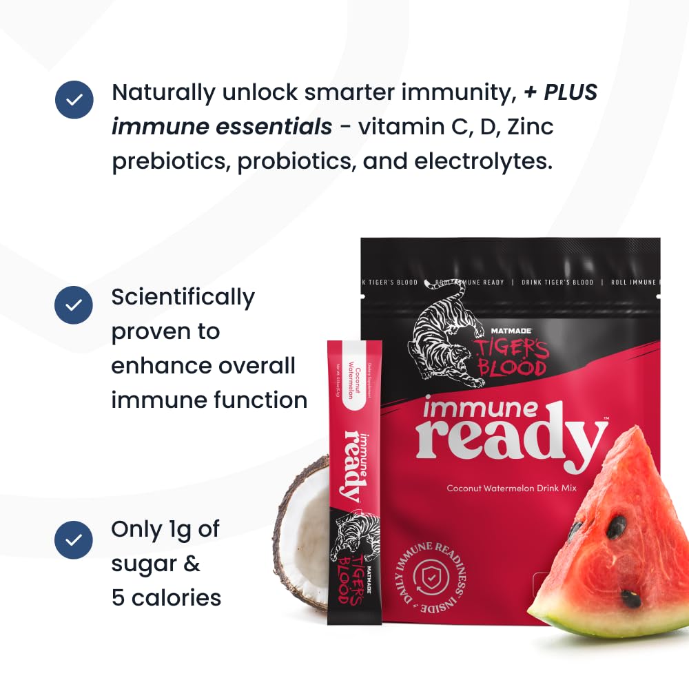 Immune Ready ingredients beta glucan and vitamins showcased for immunity support.