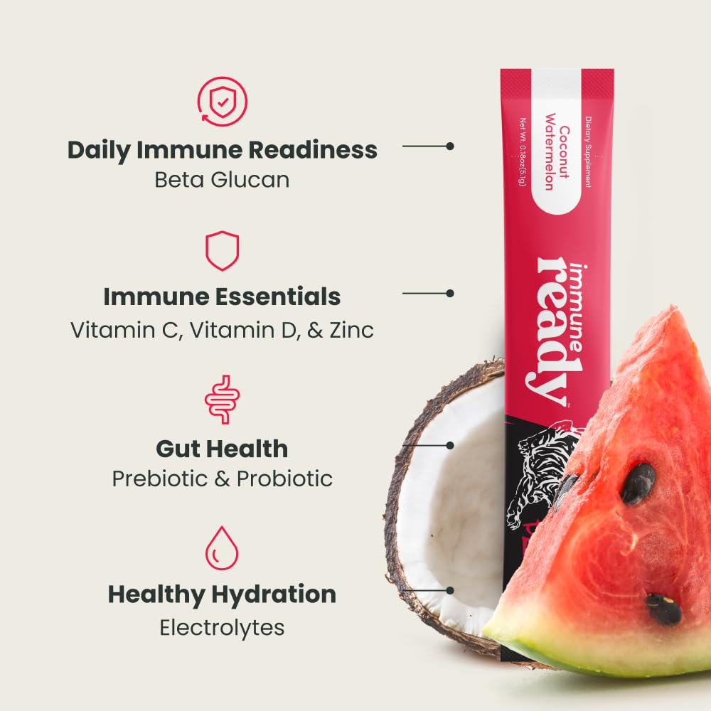 Immune Ready travel-friendly single-serve packs ideal for busy days.