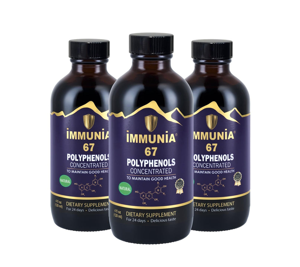 Immunia 67 Polyphenols elderberry bottle for daily antioxidant support.