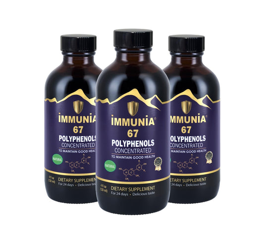 Immunia 67 Polyphenols elderberry bottle for daily antioxidant support.