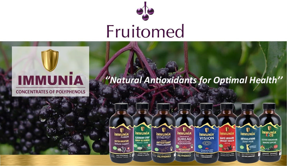 Refrigeration-ready Immunia Fusion bottle maintains freshness and polyphenol integrity.
