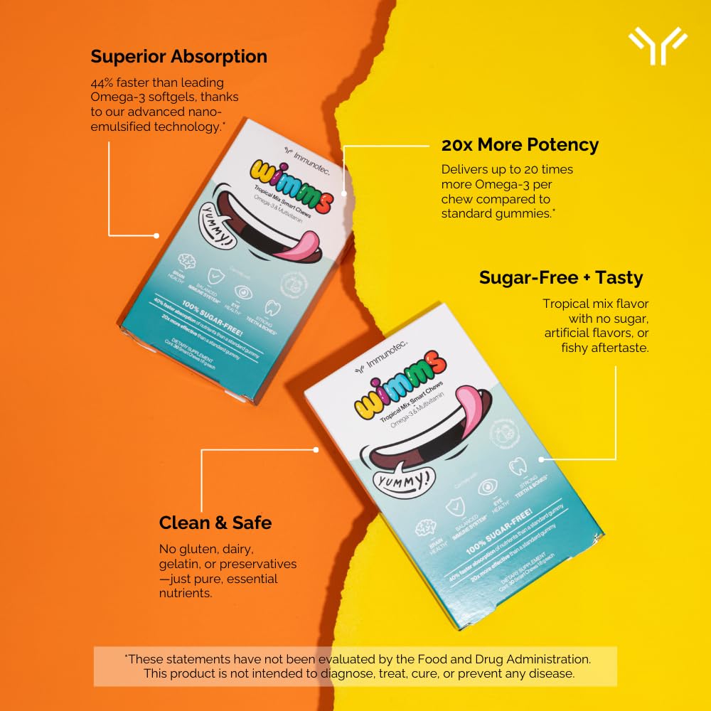Immunocal Wimms Smart Chews omega-3 dose per chew supports brain development and concentration