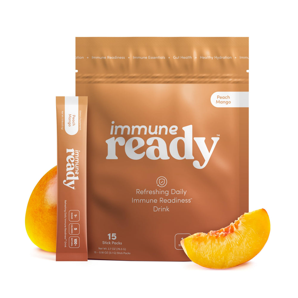 Immune Ready Peach Mango packet for daily immune support on the go.