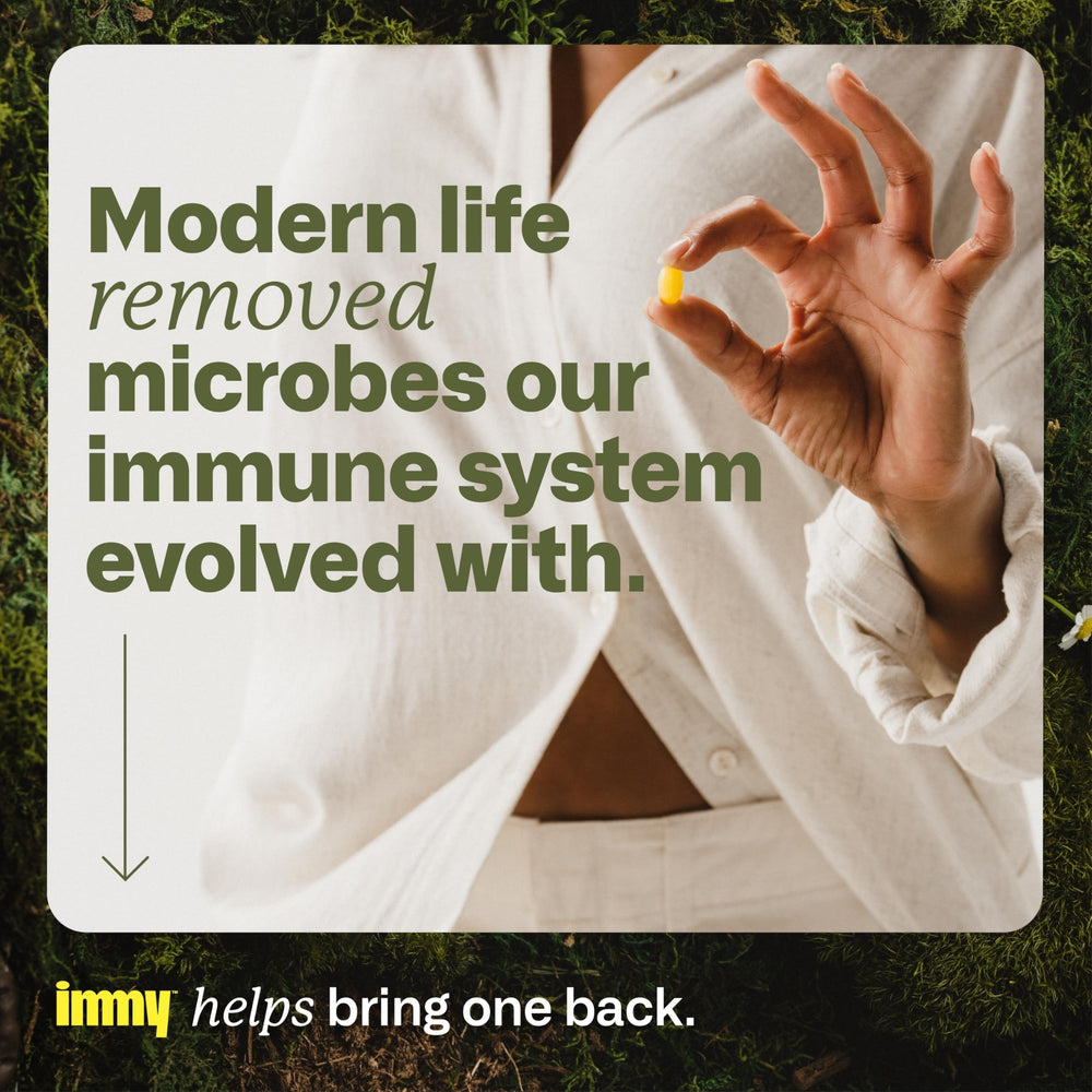 IMMY label detail showcases clean ingredients for natural immune and gut health.