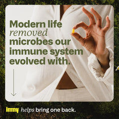 IMMY label detail showcases clean ingredients for natural immune and gut health.