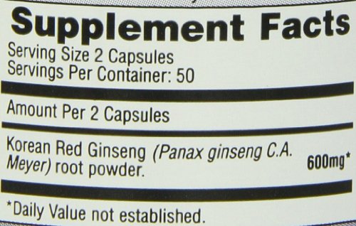 Imperial Elixir Korean Red Ginseng 600 mg label detail showing ingredients