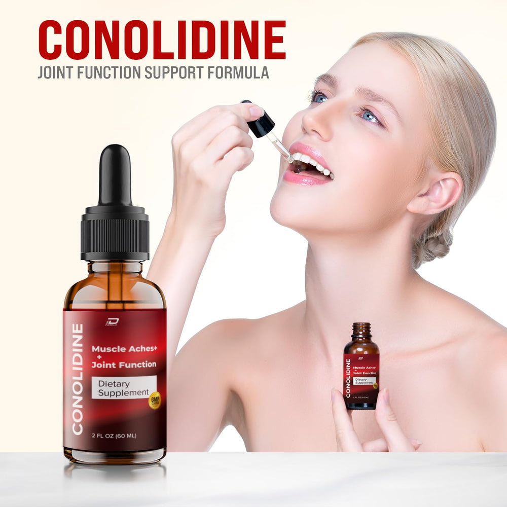 Indelo Conolidine dropper and bottle highlighting natural ingredients.
