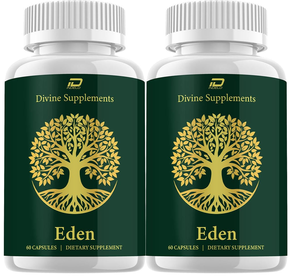 Indelo Eden Capsules bottle front with two-pack packaging for daily digestive support.