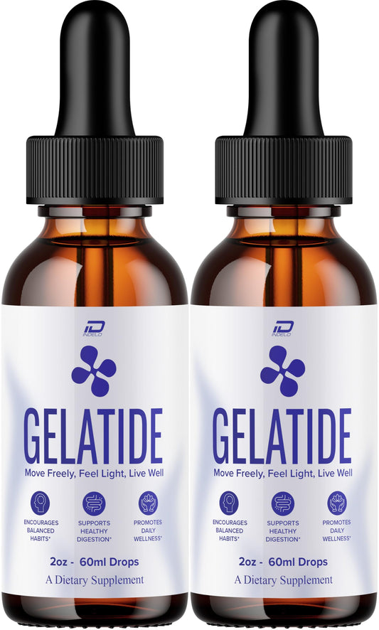 Indelo Gelatide Drops bottle front for daily wellness routine