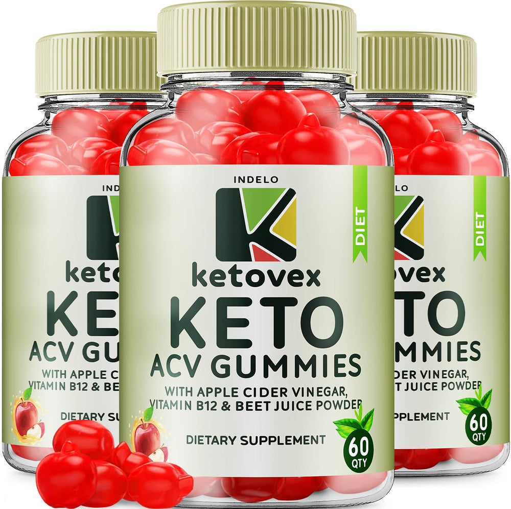 Indelo Ketovex Gummies bottle front with three-pack packaging for on-the-go keto support