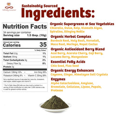 Infinity Greens glass with mixed drink emphasizing convenient daily nutrition