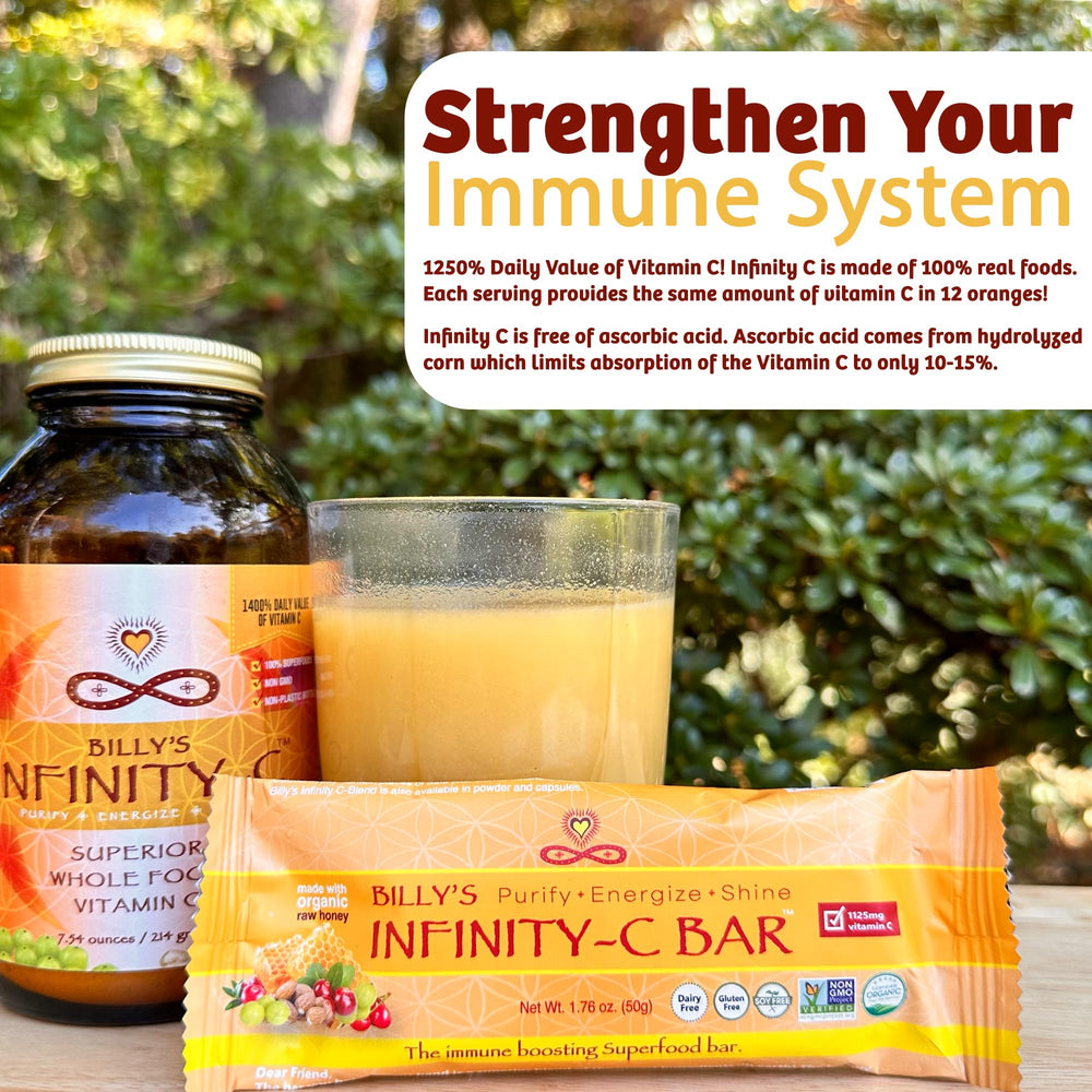 Infinity Greens Infinity C bar vitamin C closeup, showcasing 1125 mg of natural plant-based vitamin C.