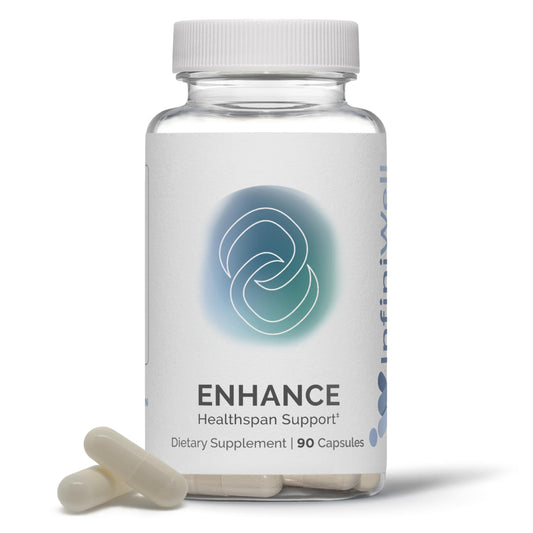 InfiniWell Enhance bottle front—aging support for daily vitality.