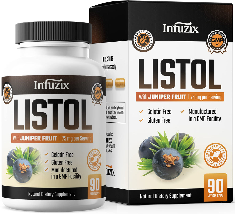 Infuzix Listol bottle showing natural diuretic support for swelling.