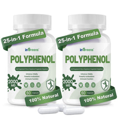 inGreens 25-in-1 Polyphenols bottle front communicates a plant powered daily vitality option.