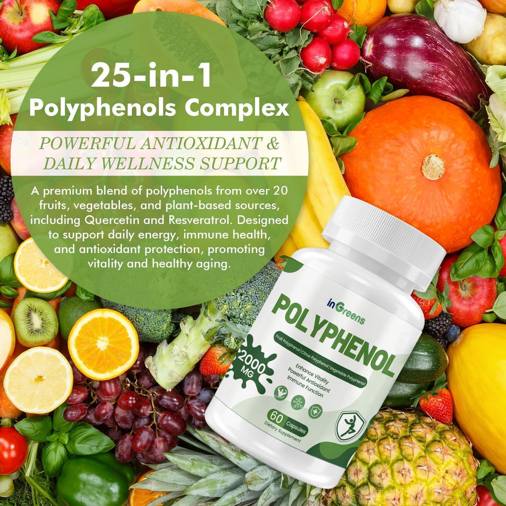 inGreens 25-in-1 polyphenols capsules close-up highlights easy daily supplementation.
