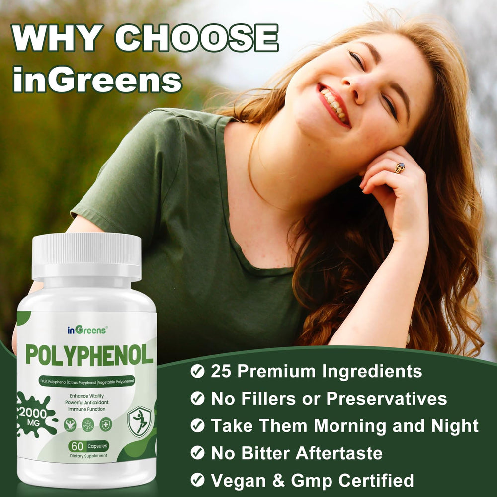 inGreens 25-in-1 polyphenols daily-use scene with capsules promotes routine.