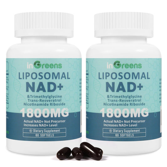 ingreens Liposomal NAD+ plus bottle on white background for daily energy support
