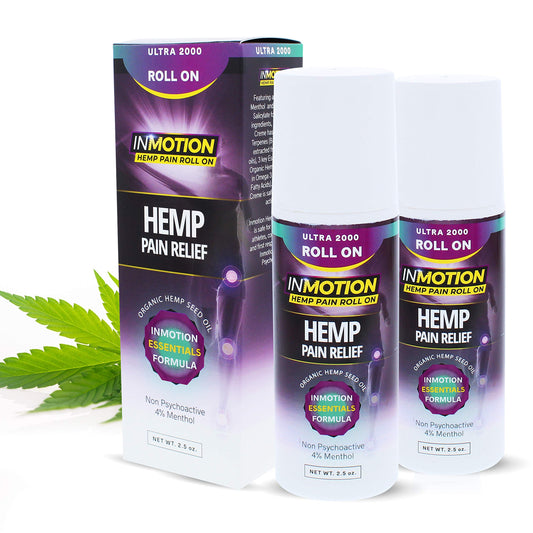 InMotion Hemp Roll-On bottle application delivers fast, mess-free pain relief.