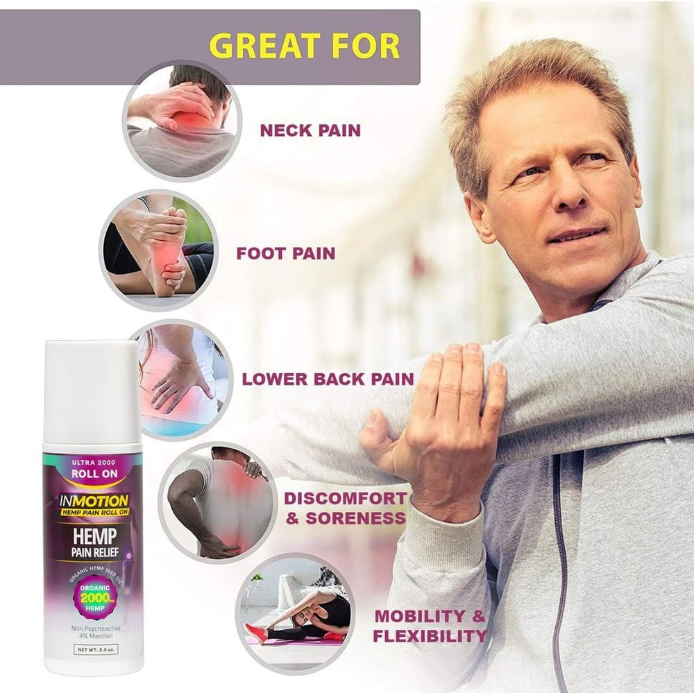 InMotion Hemp Roll-On roller dispense for targeted, quick relief.