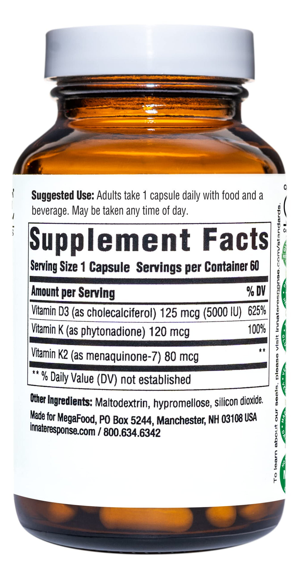 Innate Response D3 K1 K2 ingredients label highlighting a balanced blend