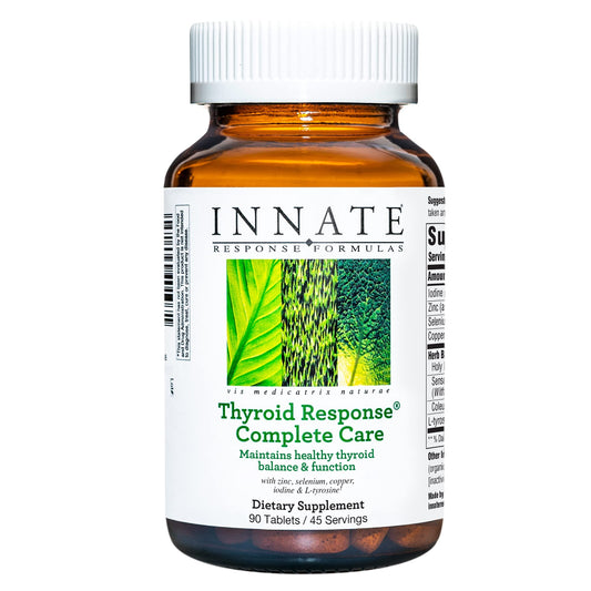 Innate Thyroid Response Complete Care bottle highlights daily thyroid support.