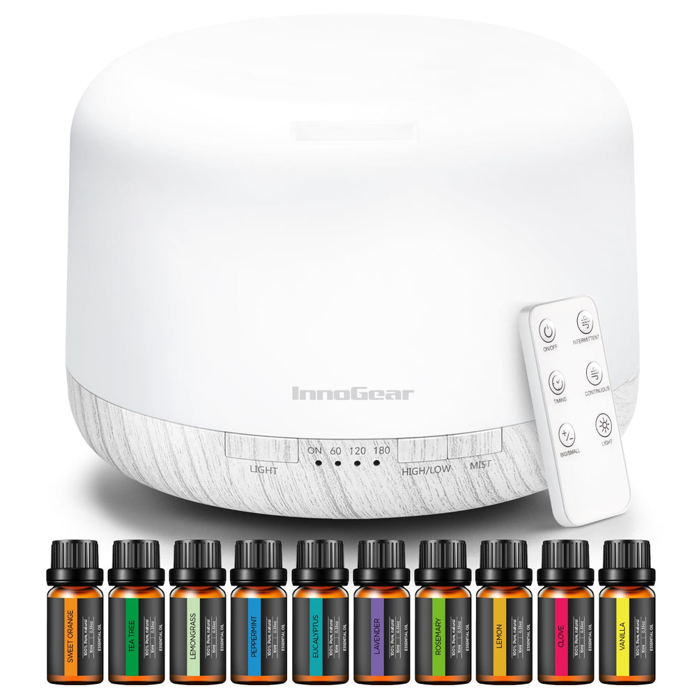 InnoGear aromatherapy diffuser 500ml in white for lasting room fragrance.