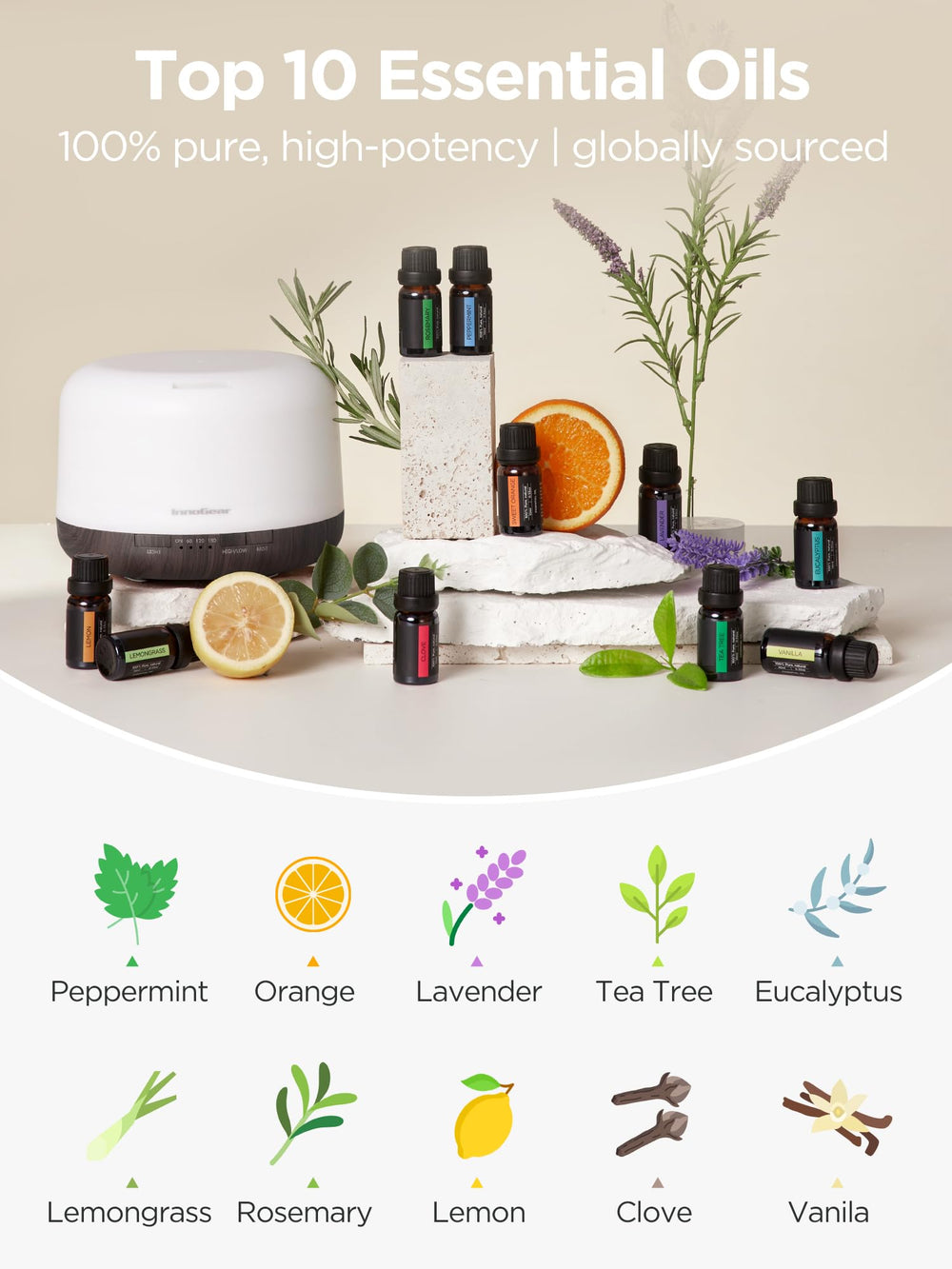 InnoGear diffuser intermittent-mist mode delivers scent in measured bursts