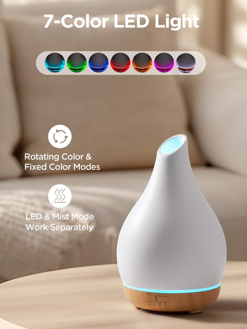 InnoGear diffuser LED light provides adjustable ambiance for night-time use.
