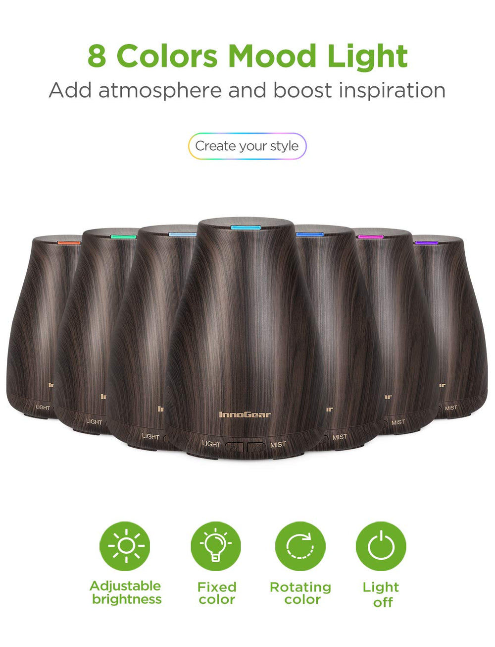 InnoGear six-oil set with tea tree, lavender, eucalyptus offers versatile aromatherapy options.