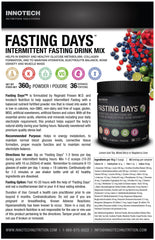 Close-up of Innotech Nutrition Fasting Days label showing a 42-ingredient blend