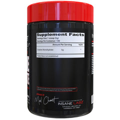 Insane Labz Creatine Monohydrate label on container for dose tracking and quality.