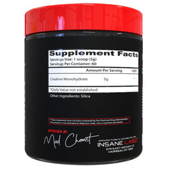 Insane Labz Insane Creatine Monohydrate scoop measures servings for strength-focused workouts.
