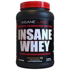 Insane Labz Insane Whey bottle showing Chocolate Peanut Butter flavor for lean muscle support