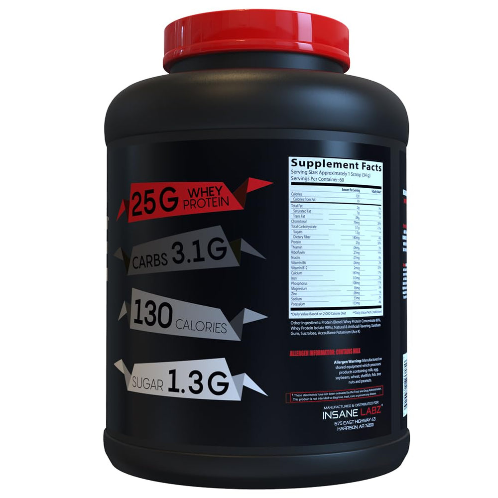 Close-up of Insane Whey label showing 25g protein