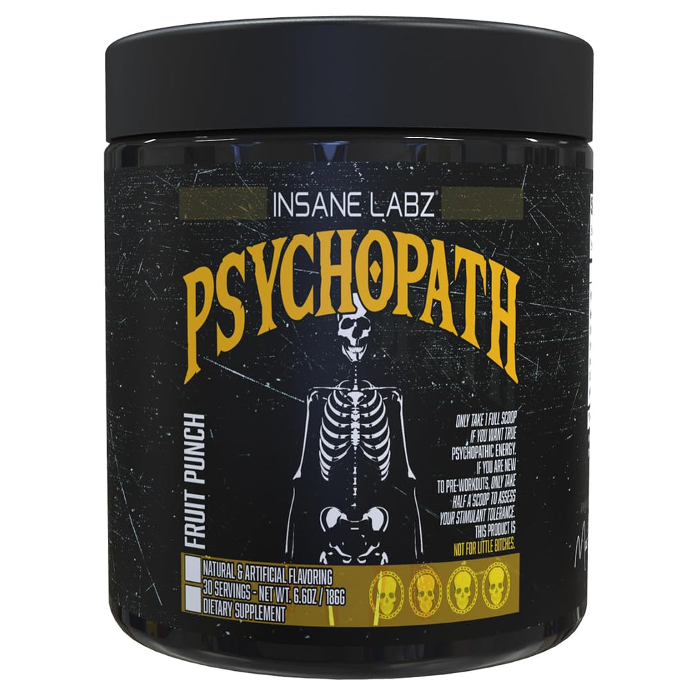 Insane Labz Psychopath front label signaling strong energy and focus for workouts.
