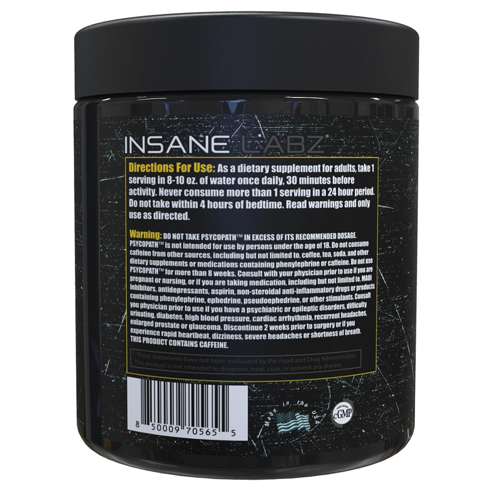 Insane Labz Psychopath scoop with powder ready for intense training sessions.