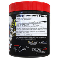 Insane Labz Psychotic bottle label close-up emphasizes endurance benefits.