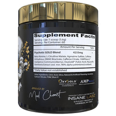 Psychotic Gold blue punch flavor close-up suggesting sustained focus during training.