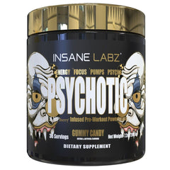 Insane Labz Psychotic Gold powder can for a high-energy pre-workout session