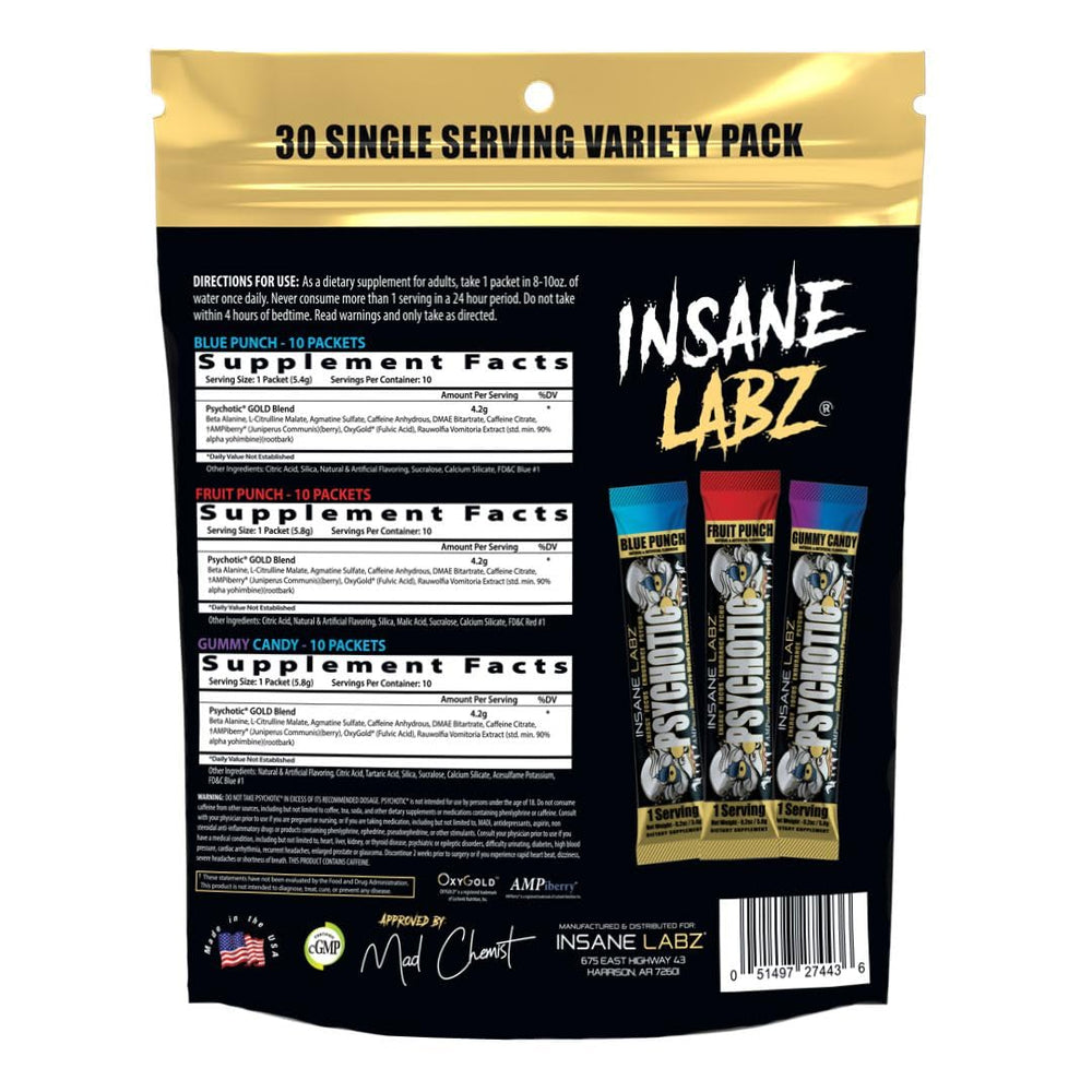 Insane Labz Psychotic Gold scoop-dispense enables precise serving measurement.
