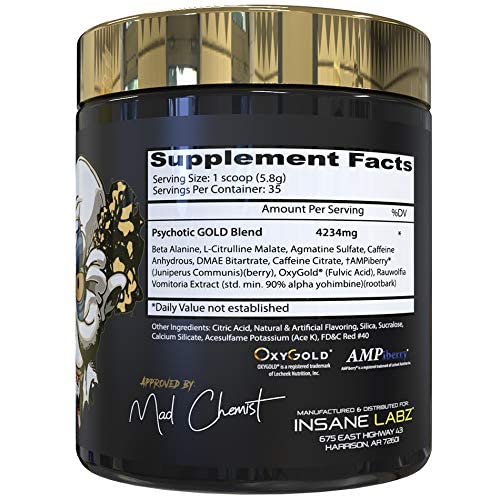 Psychotic Gold scoop dispensed illustrating serving size for endurance