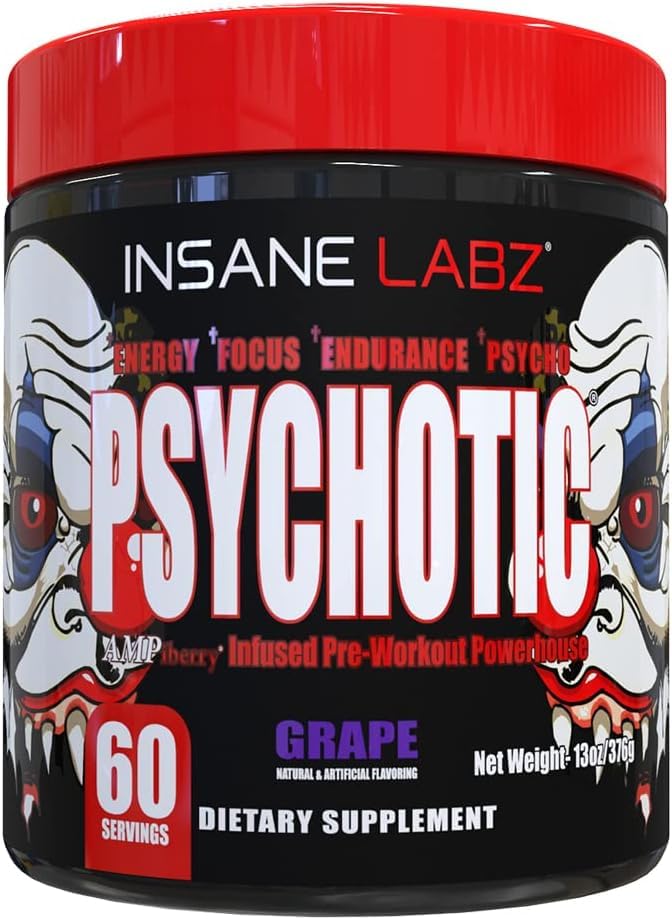 Insane Labz Psychotic label close-up featuring potent ingredients like beta-alanine.