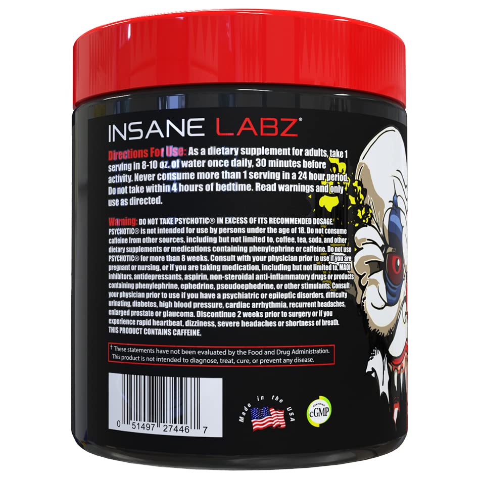 Pouring Psychotic powder into a glass shows quick mix and energizing formula.