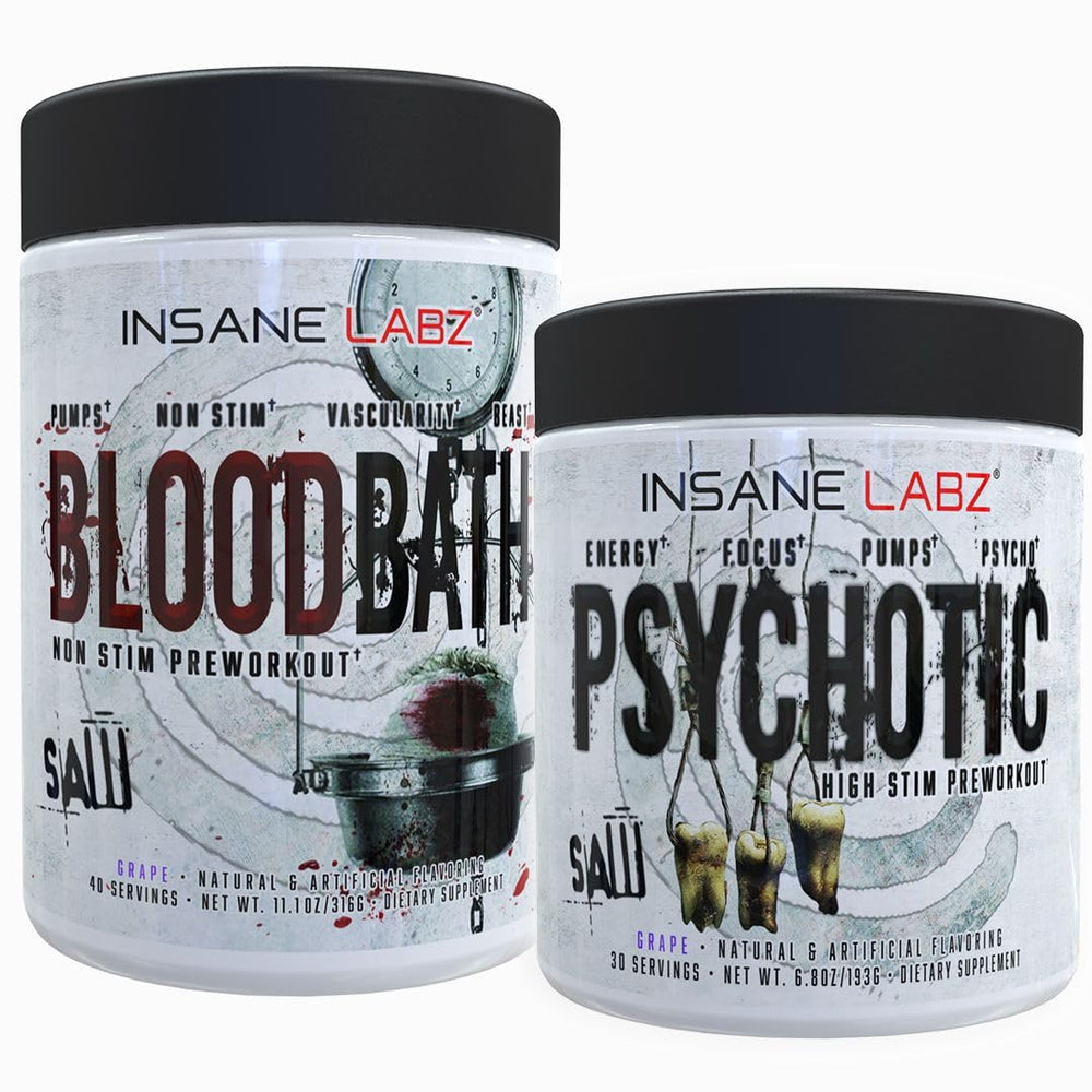 Insane Labz Psychotic Saw bottle front showcasing energy-boosting pre-workout for intense gym sessions