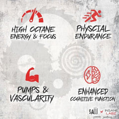 Insane Labz Psychotic SAW preworkout mix ready to dissolve for intense sessions.