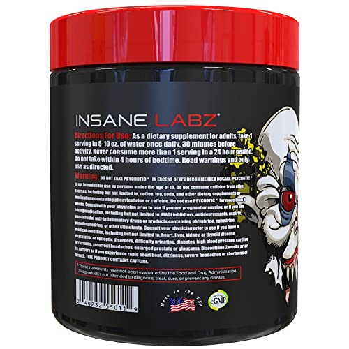 Insane Labz Psychotic scoop dispensing powder for quick energy.